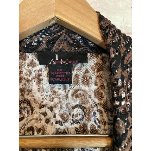 Alberto Makali Top Womens Large Cobalt & Brown Open Front All Over Lace & Mesh - Picture 3 of 14